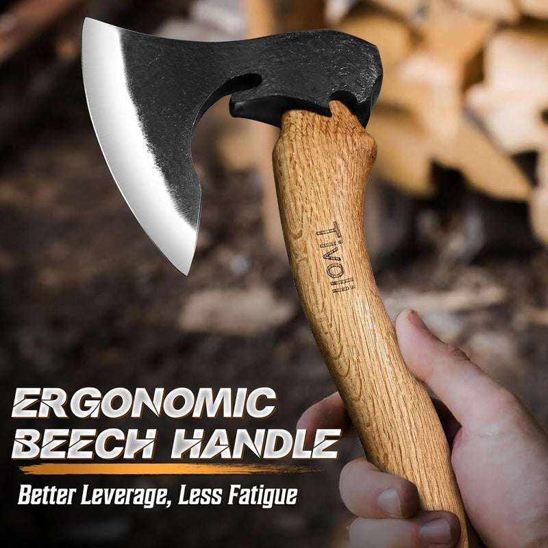 Tivoli Camping Hatchet Axe with Sheath – 16.5" High Carbon Steel Axe with Beech Wood Handle – Bushcraft Hatchet & Wood Splitting Axes for Gardening, Carving, Outdoor Adventures – Gift for Men - Image 3